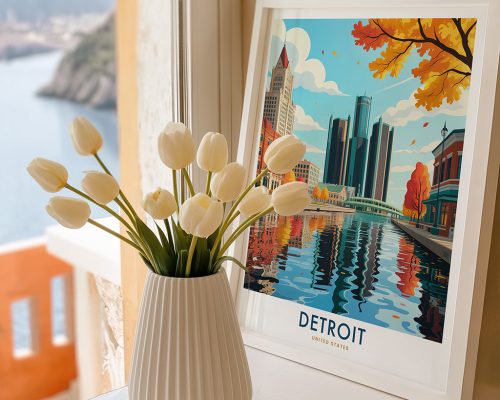 Alternative view of Detroit Travel Poster Vintage Michigan Wall Art
