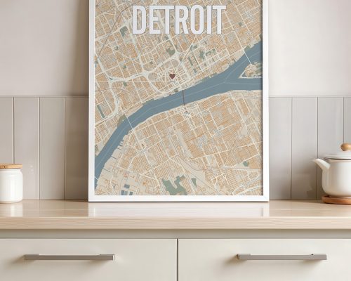 Alternative view of Personalized Detroit Map Wall Art Print