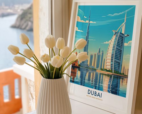 Alternative view of Dubai Travel Poster Vintage Cityscape Wall Art Print