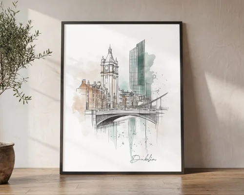 Dublin Watercolor Drawing Wall Art Print | ArtPrintsVicky