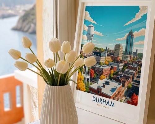 Alternative view of Durham NC Skyline Travel Poster - Wall Art Print
