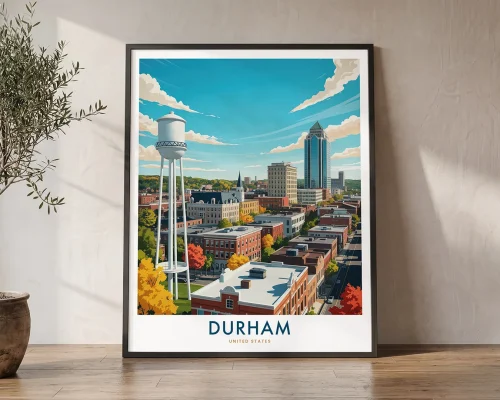 Durham Nc Skyline Travel Poster – Wall Art Print | ArtPrintsVicky