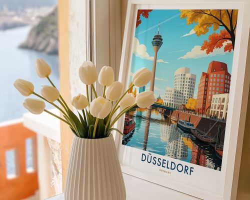 Alternative view of Düsseldorf Skyline Travel Poster - Wall Art