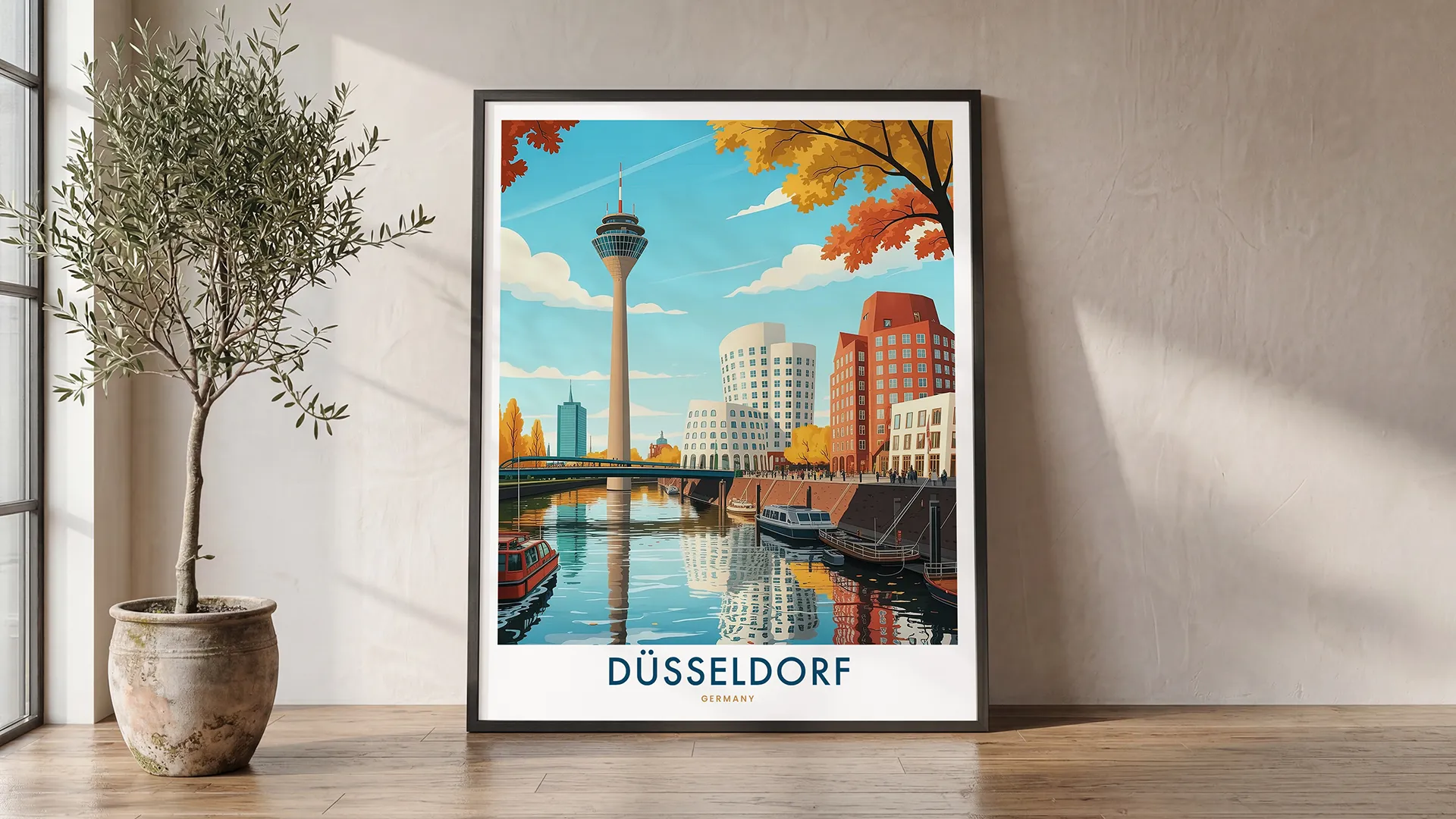 Dusseldorf Skyline Travel Poster – Wall Art | ArtPrintsVicky