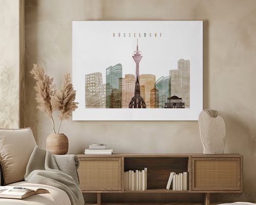 Illustration of Dusseldorf skyline featuring buildings and the television tower.