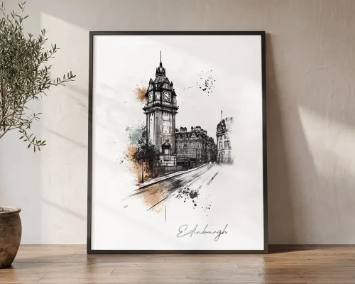 Edinburgh Skyline Drawing — Watercolor Wall Art Print | ArtPrintsVicky
