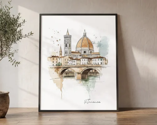Florence Skyline Drawing — Watercolor Wall Art Print | ArtPrintsVicky