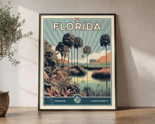 Florida Poster Inspired by Retro Travel Art | ArtPrintsVicky