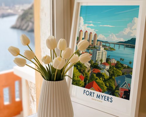Alternative view of Fort Myers Travel Poster Vintage Florida Wall Art Print