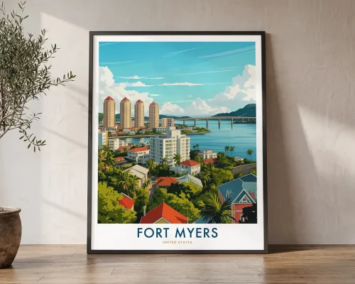 Fort Myers Travel Poster — Vintage Florida Wall Art Print | ArtPrintsVicky