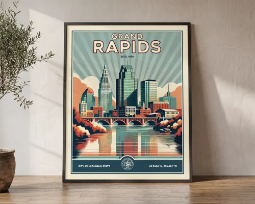 Grand Rapids Poster Inspired by Retro Travel Art | ArtPrintsVicky