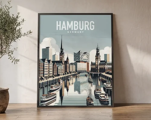 Hamburg Skyline Travel Poster | ArtPrintsVicky