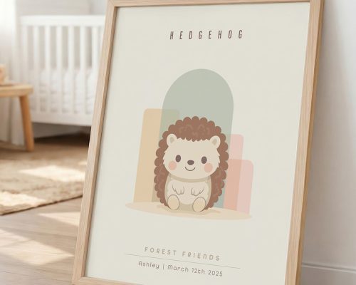 Hedgehog Nursery Print, Woodland Wall Art
