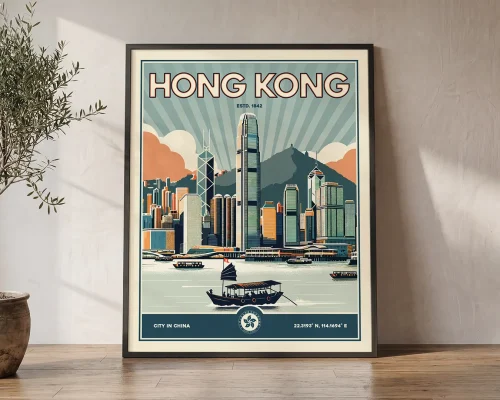 Hong Kong Travel Poster — Vintage Wall Art Print | ArtPrintsVicky