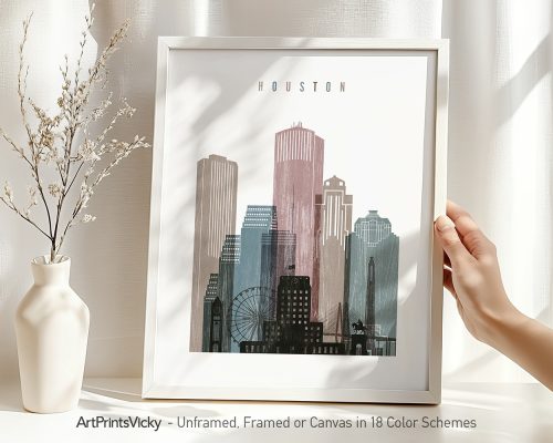Alternative view of Houston Skyline Wall Art Distressed Poster Print