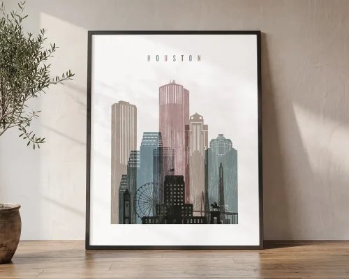 Houston Skyline Wall Art Distressed Poster Print | ArtPrintsVicky