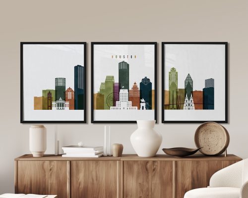 Alternative view of Houston Skyline Wall Art Print 3 Piece Set