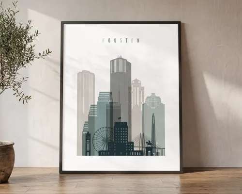 Houston Skyline Wall Art Print Earth Tones | ArtPrintsVicky