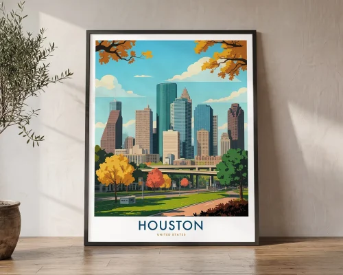 Houston Travel Poster — Vintage Texas Wall Art Print | ArtPrintsVicky