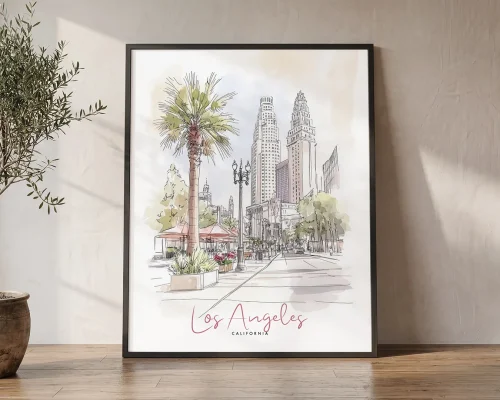 La Skyline Drawing — Sketch Wall Art Print | ArtPrintsVicky