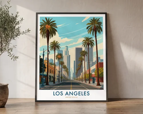 La Travel Poster — Vintage Skyline Wall Art Print | ArtPrintsVicky