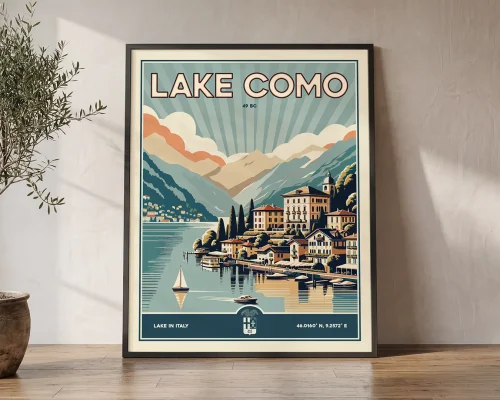 Lake Como Poster Inspired by Retro Travel Art | ArtPrintsVicky