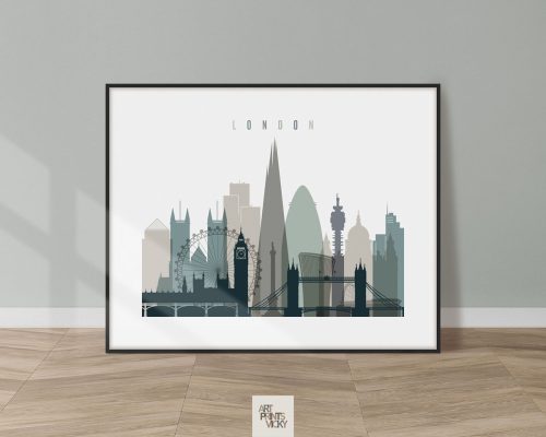 Stylized illustration of London's skyline featuring iconic buildings and landmarks.