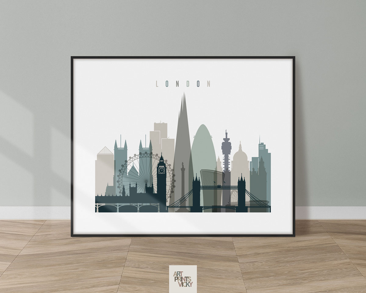 Stylized illustration of London's skyline featuring iconic buildings and landmarks.