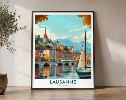 Lausanne Switzerland Travel Poster | ArtPrintsVicky