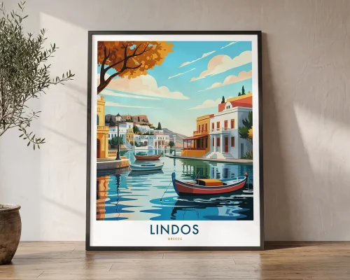 Lindos Rhodes Travel Print – Greece Poster | ArtPrintsVicky