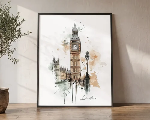 London Skyline Drawing — Watercolor Wall Art Print | ArtPrintsVicky
