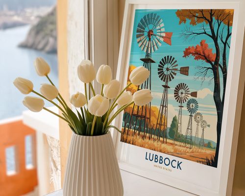 Alternative view of Lubbock TX Travel Poster - Windmills Art Print