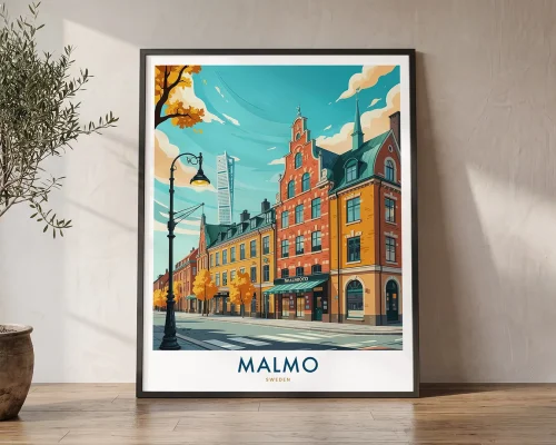 Malmo Sweden Travel Poster – Wall Art Print | ArtPrintsVicky