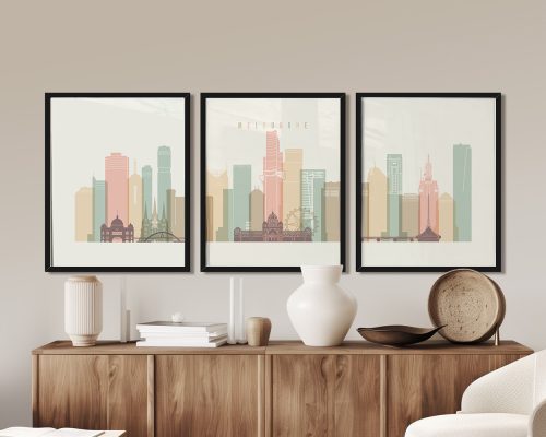 Alternative view of Melbourne 3 Piece Wall Art Skyline Triptych Print