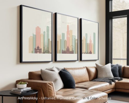 Melbourne 3 Piece Wall Art Skyline Triptych Print | ArtPrintsVicky