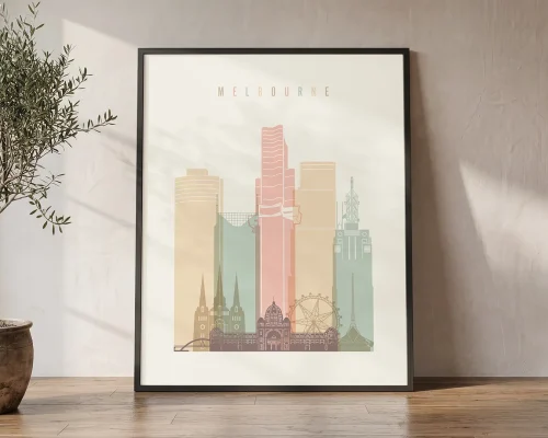 Melbourne Skyline Wall Art Cream Pastel Print 1 | ArtPrintsVicky