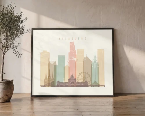 Melbourne Skyline Wall Art Cream Pastel Print | ArtPrintsVicky