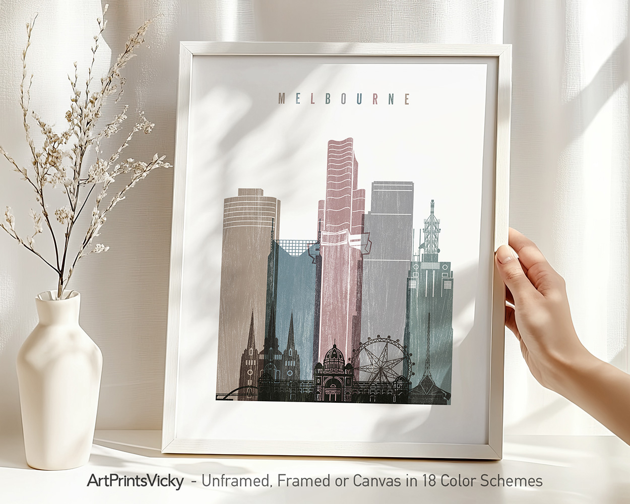 Melbourne Skyline Wall Art Distressed Poster Print - Image 2