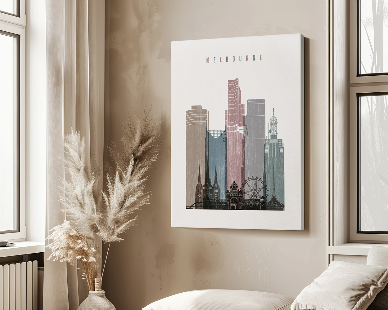 Melbourne Skyline Wall Art Distressed Poster Print - Image 4
