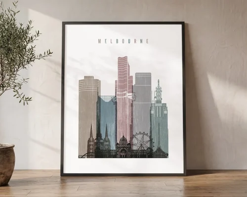 Melbourne Skyline Wall Art Distressed Poster Print | ArtPrintsVicky
