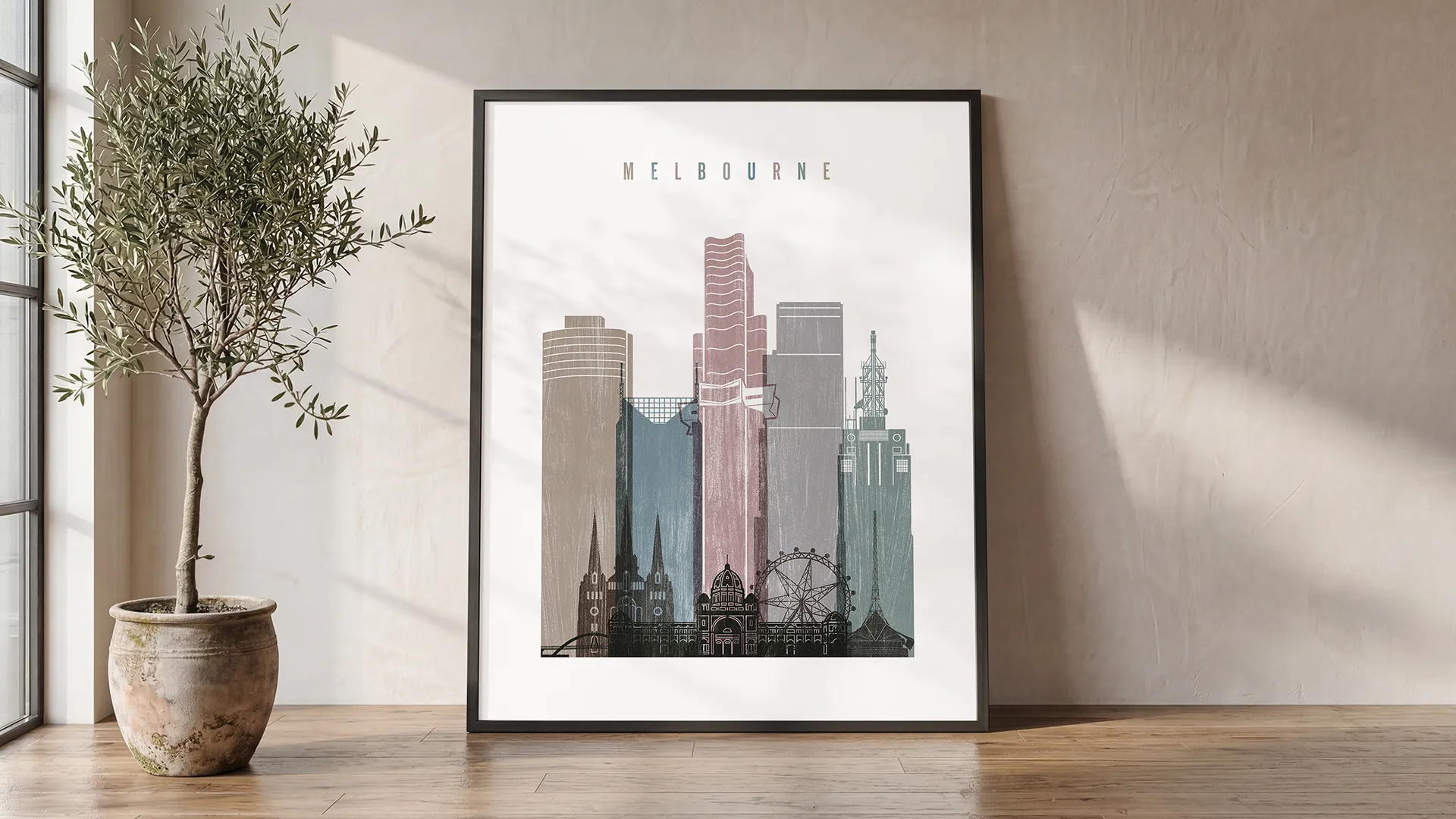 Melbourne Skyline Wall Art Distressed Poster Print | ArtPrintsVicky