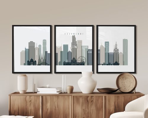 Alternative view of Melbourne Skyline Wall Art Print 3 Piece Set
