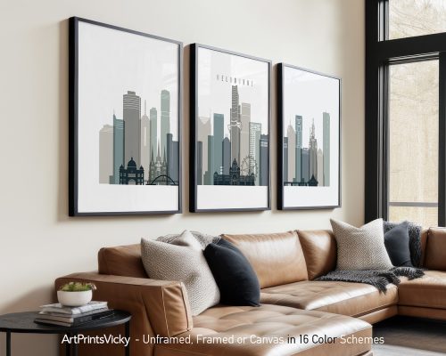 Melbourne Skyline Wall Art Print 3 Piece Set | ArtPrintsVicky