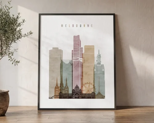 Melbourne Skyline Wall Art Watercolor Print | ArtPrintsVicky