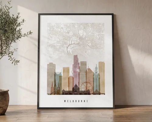 Melbourne Wall Art Print Watercolor Skyline | ArtPrintsVicky