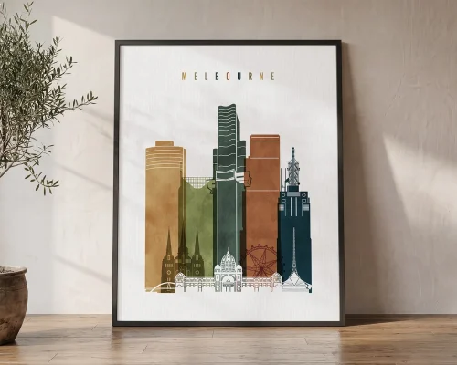 Melbourne Wall Art Vibrant Watercolor Poster | ArtPrintsVicky