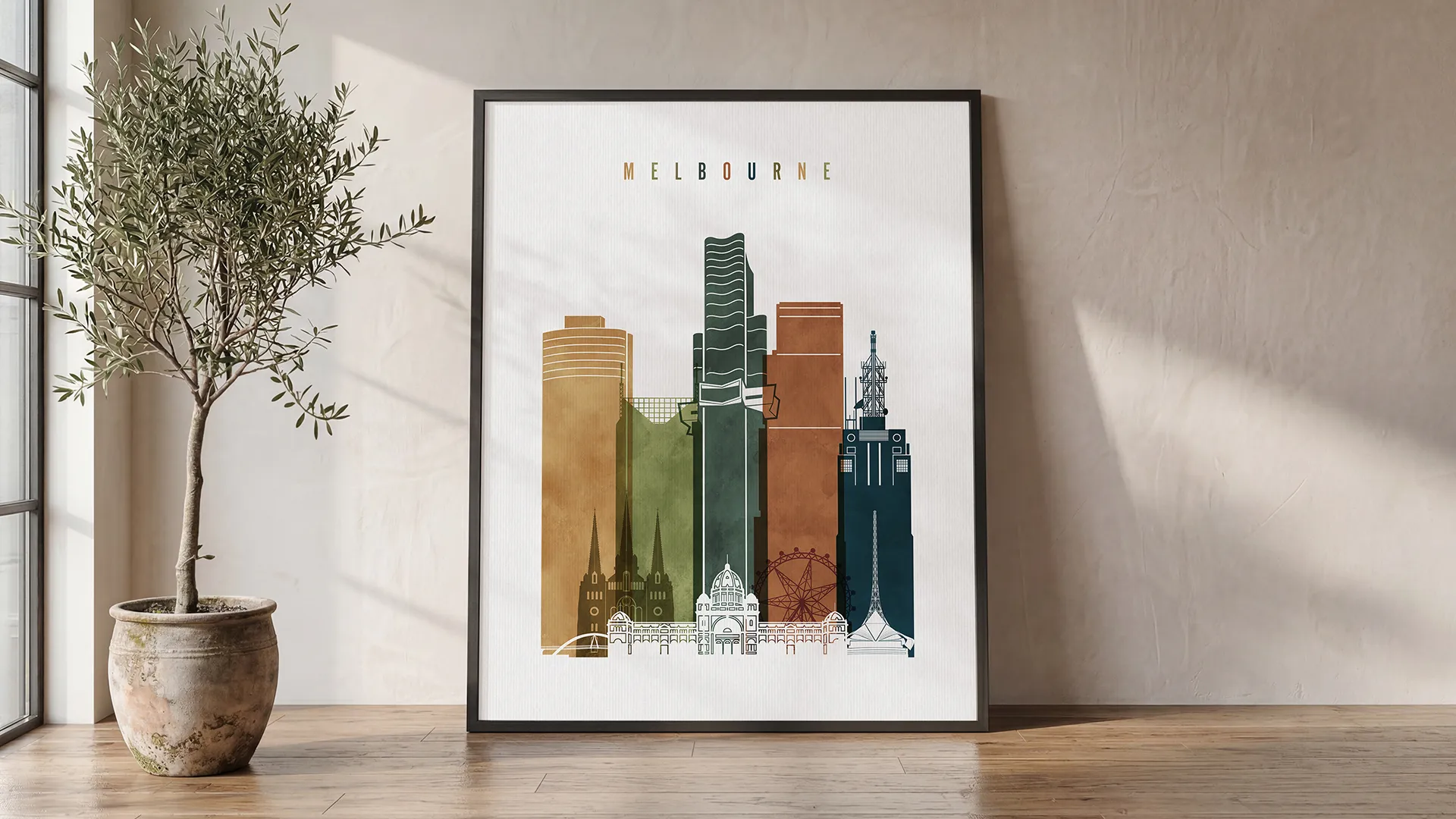 Melbourne Wall Art Vibrant Watercolor Poster | ArtPrintsVicky