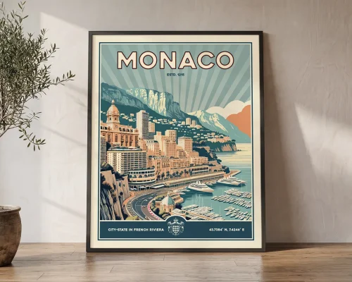 Monaco Print Inspired by Retro Travel Art | ArtPrintsVicky