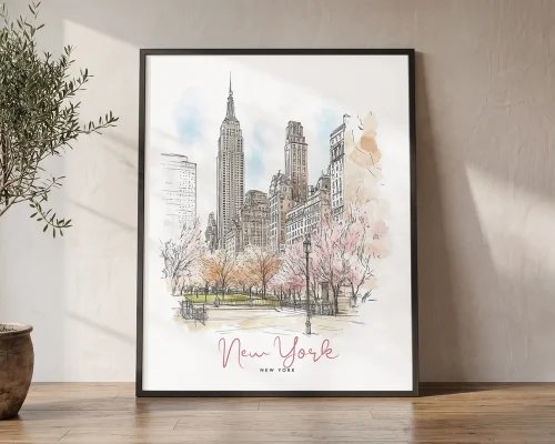 Nyc Skyline Drawing — Modern Wall Art Print | ArtPrintsVicky