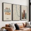 Nashville Wall Art Set of 3 Map & Skyline Prints